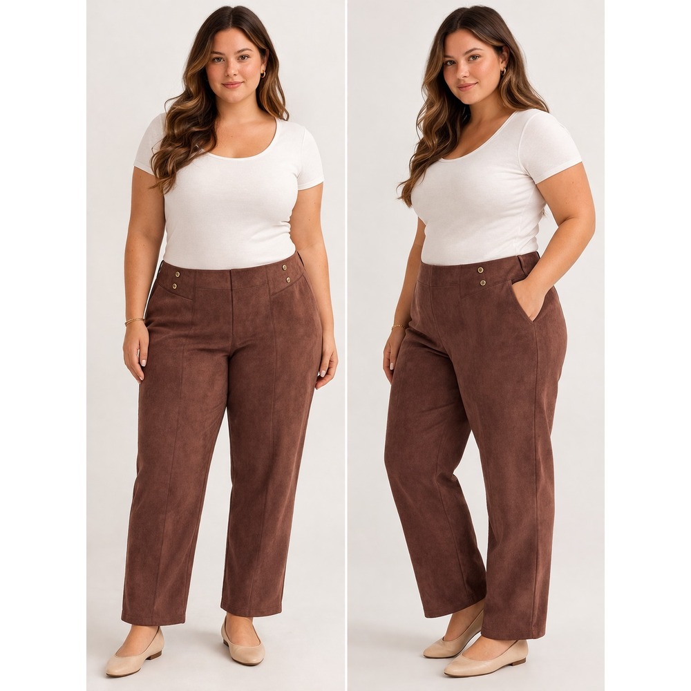 Marc New‎ York Women Pants XL Brown Faux Suede Slim Chic Old Money Minimalist